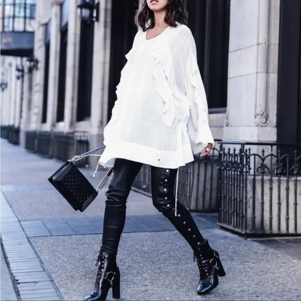 Rare IRO Birle ruffle black tunic blouse - Picture 2 of 15